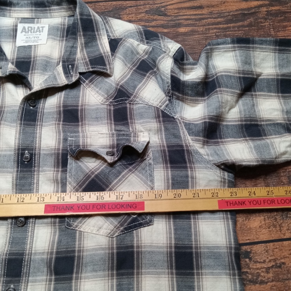 Ariat‎ Retro Fit Long Sleeve Button Up Shirt Men's XL Blue Plaid - Picture 6 of 7